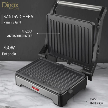 SANDWICHERA PANINI GRILL ELECTRICA METAL DINAX SANSM750M3N102
